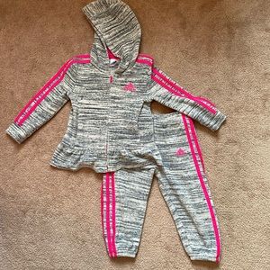 Adidas Girls' Gray Heather & Pink Hooded Matching Set